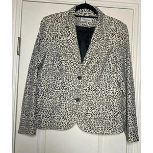 Calvin Klein Women's Collared Blk/White Animal Print Blazer W/Pockets Size L (?)